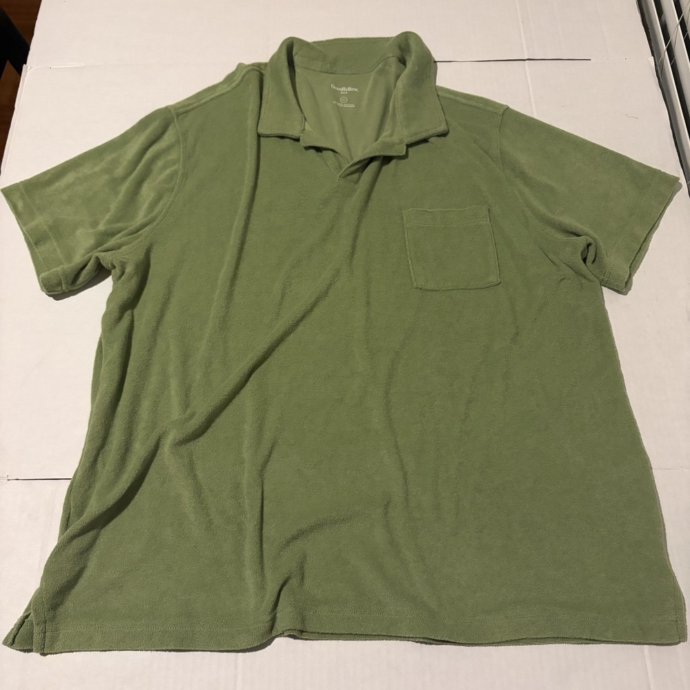 Goodfellow & Co Green Terry Polo Shirt XXL Standard Fit Pocket Collared SS